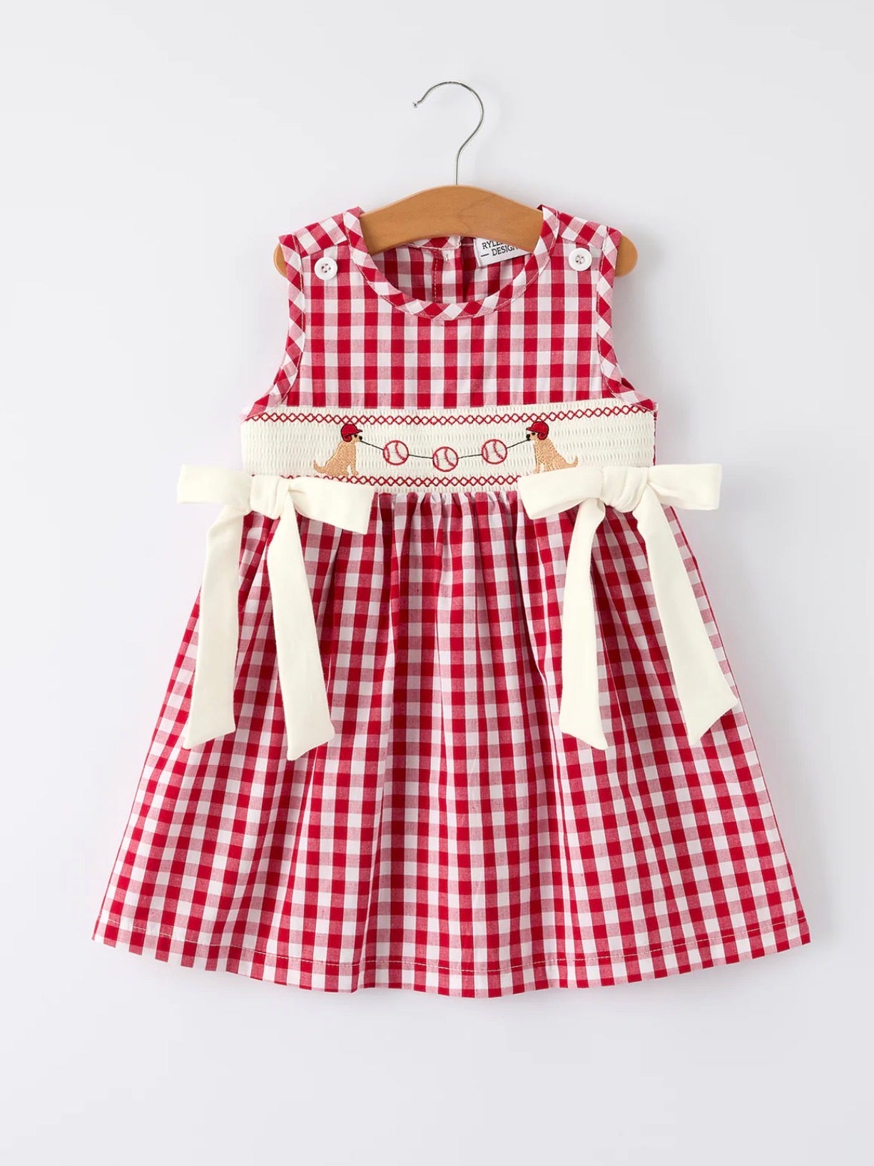 Dog Baseball Smocking Embroidery Outfit