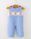Baby Boy Baseball Smocked Romper – Blue Plaid Summer Outfit
