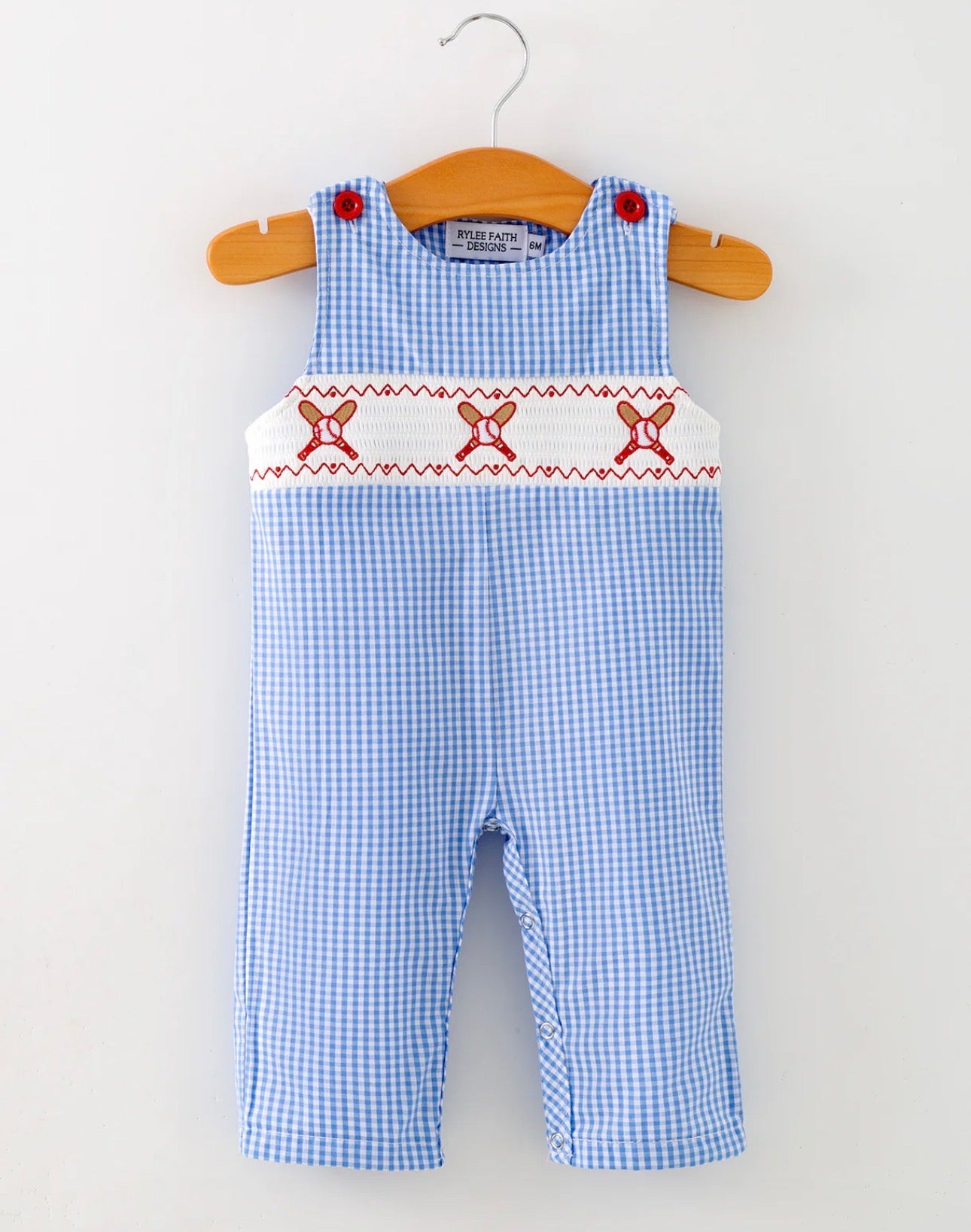 Baby Boy Baseball Smocked Romper – Blue Plaid Summer Outfit