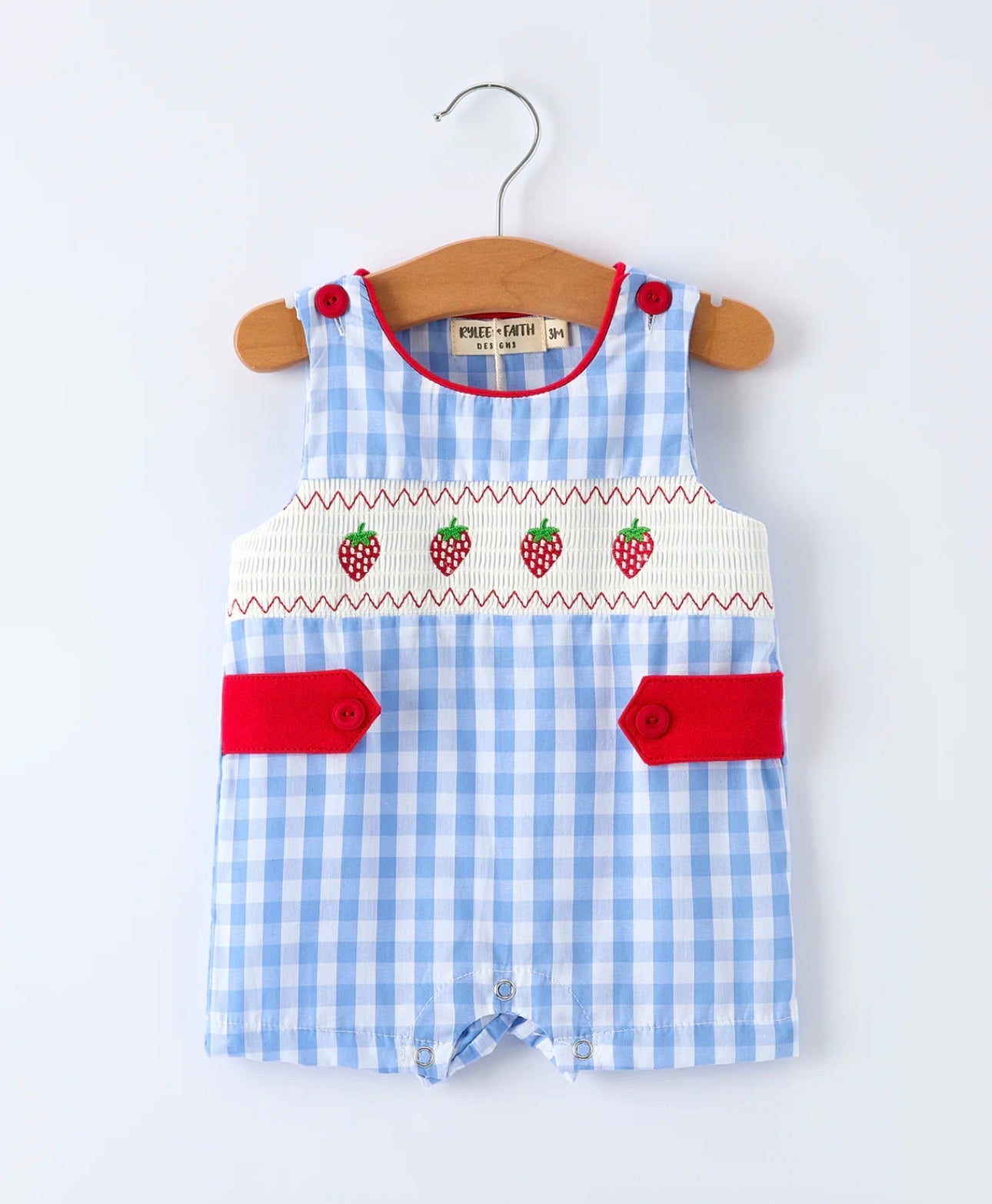 Summer Strawberry Embroidered Smocked Romper