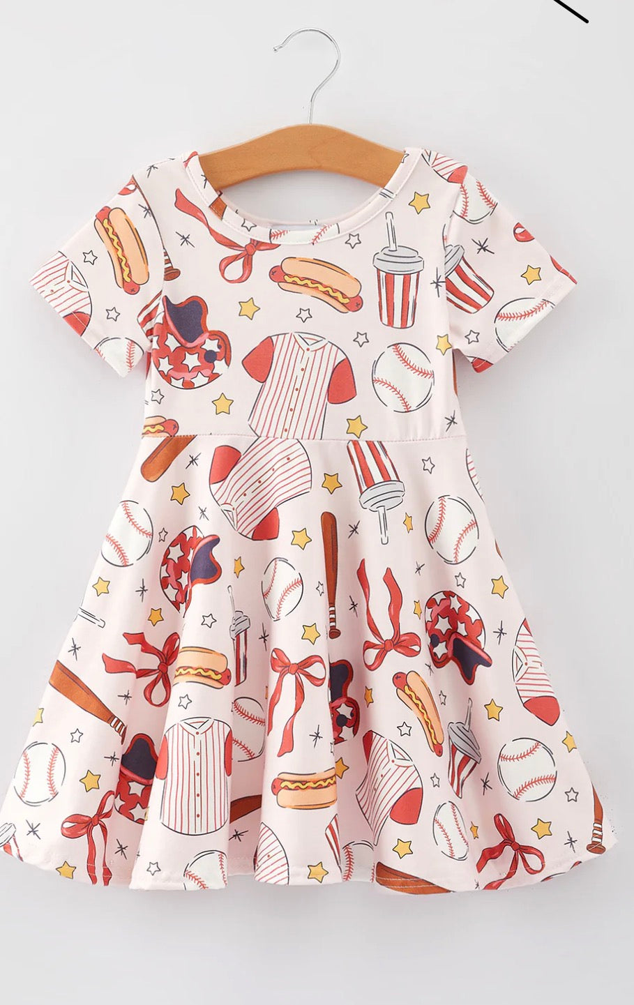 Baseball Drink Hot Dog Print Milk Silk Girls Dress