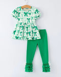 St. Patrick's Day Bow Top and Ruffled Leggings Girls Set